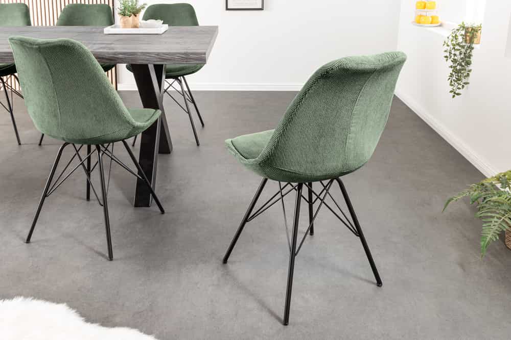 4er Set Design-Klassiker Stuhl NORWAY grün Cord Metallgestell