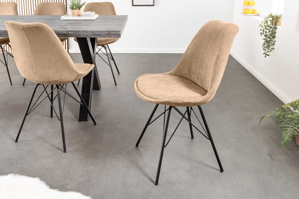 4er Set Design-Klassiker Stuhl NORWAY braun Cord Metallgestell