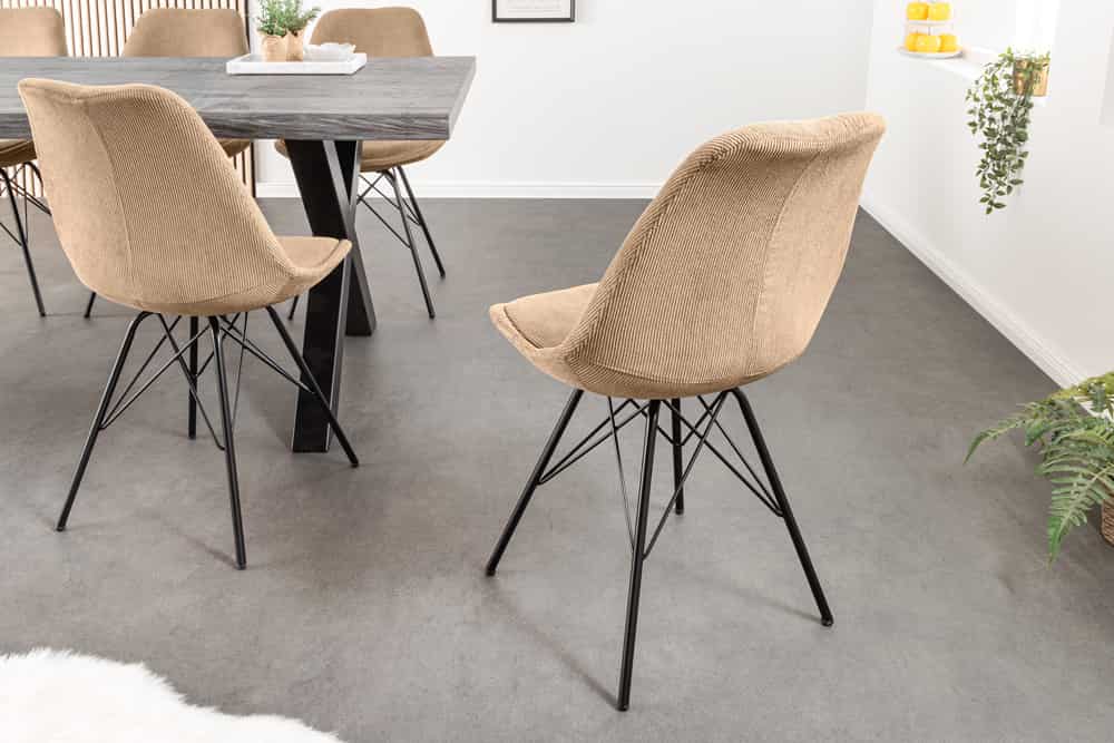 4er Set Design-Klassiker Stuhl NORWAY braun Cord Metallgestell
