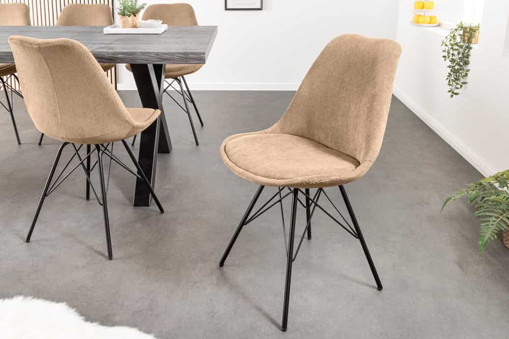 4er Set Design-Klassiker Stuhl NORWAY braun Cord Metallgestell