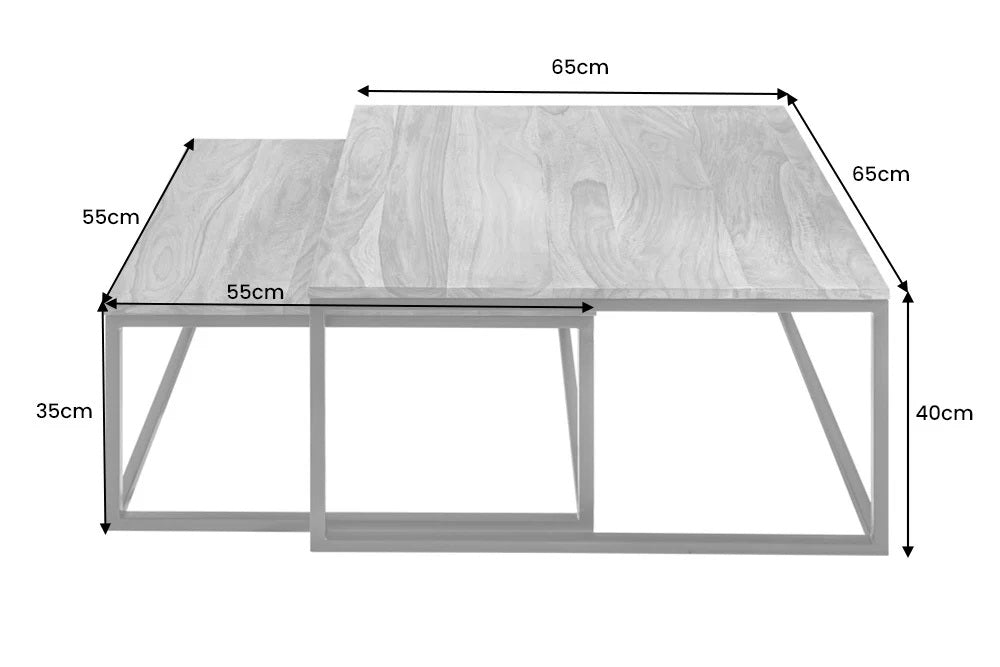 2er Set Design Couchtisch MENTA 65cm Natural Massivholz