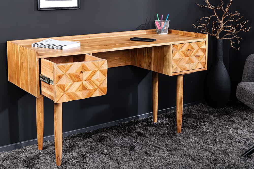 Dekorativer Schreibtisch MOSAICO ca.130cm Akazie Schubladen