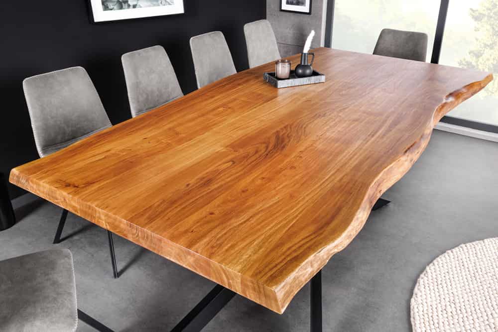 Baumkante Esstisch ARBOL 200cm massive 60mm Akazie Design-Gestell