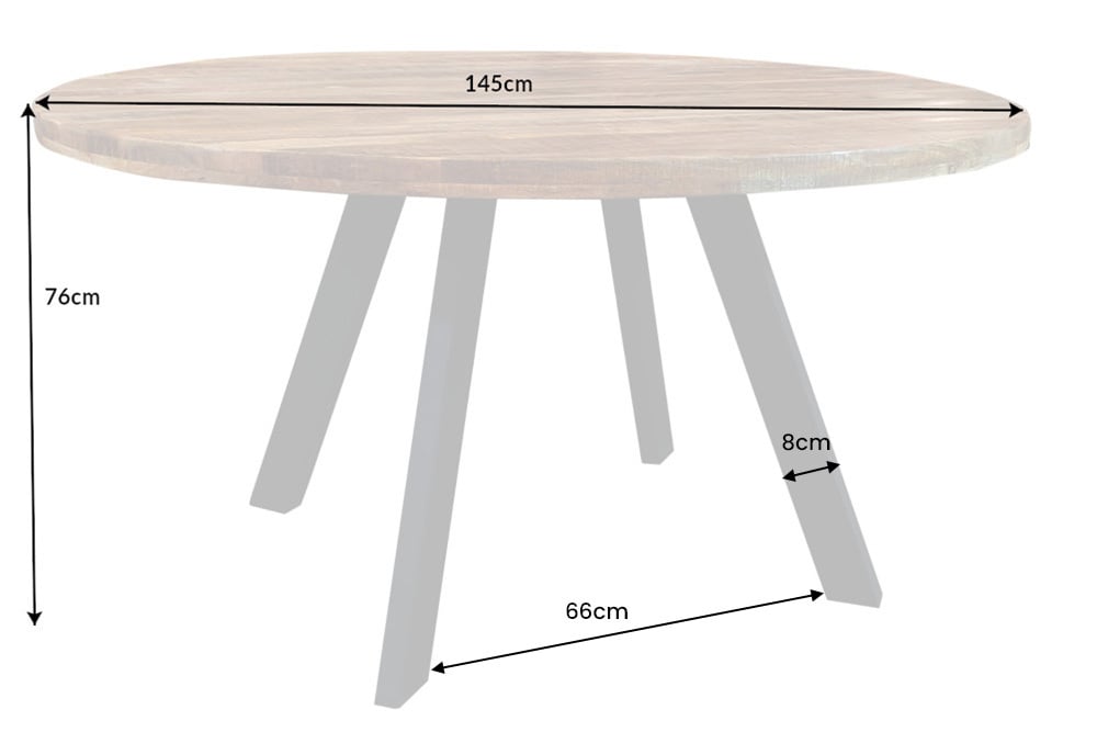 Industrie-Look Esstisch ARTE 145cm rund Mangoholz natural