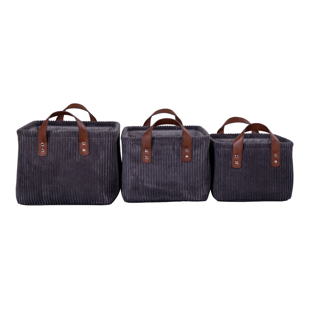 Elegantes 3-tlg. Korb-Set GUSTO grau Cord