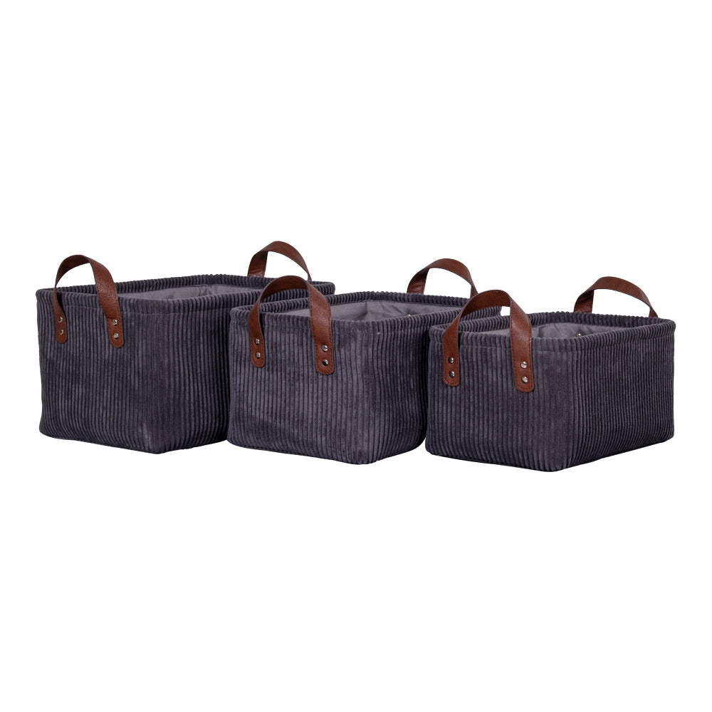 Elegantes 3-tlg. Korb-Set GUSTO grau Cord
