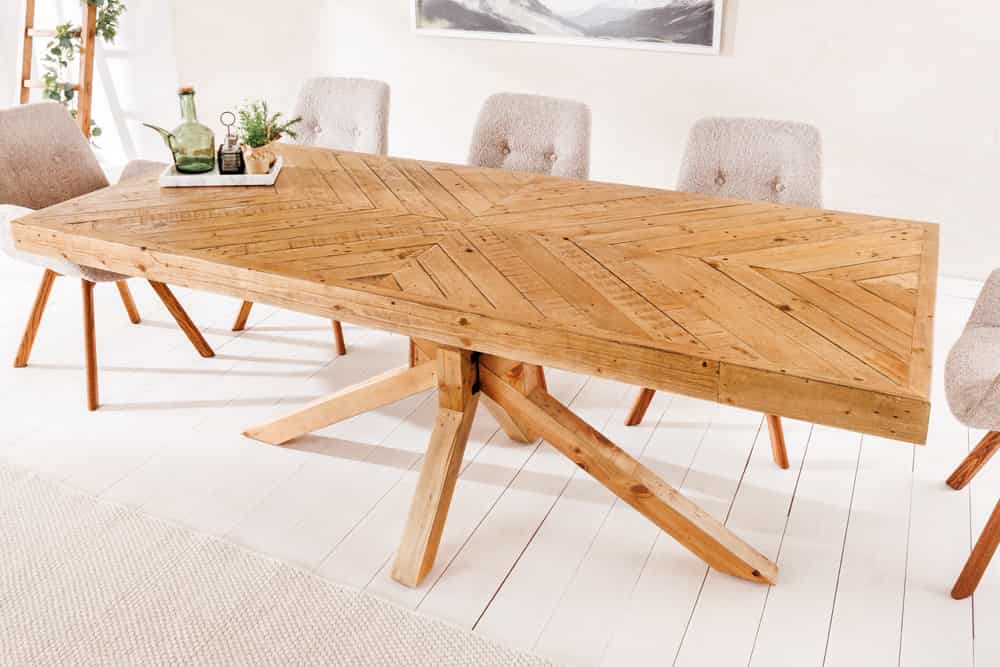 Massiver Esstisch BANDA 200cm natur recycelte Pinie Mikado-Gestell