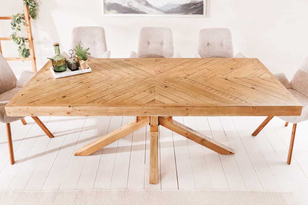 Massiver Esstisch BANDA 200cm natur recycelte Pinie Mikado-Gestell