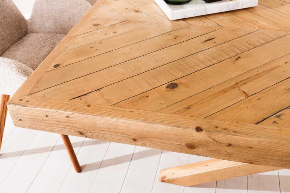 Massiver Esstisch BANDA 200cm natur recycelte Pinie Mikado-Gestell