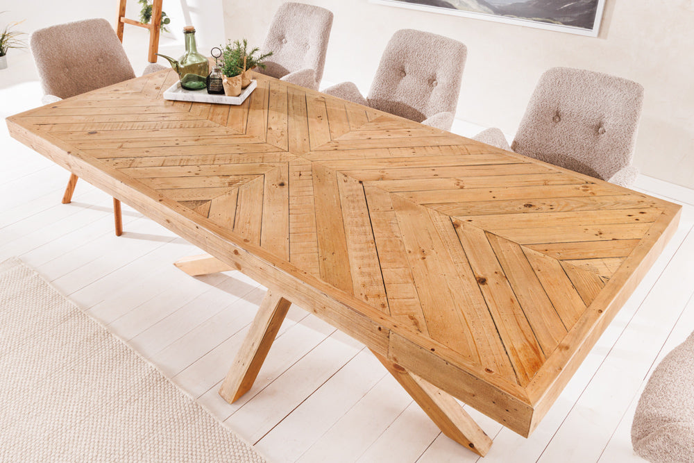 Massiver Esstisch BANDA 200cm natur recycelte Pinie Mikado-Gestell