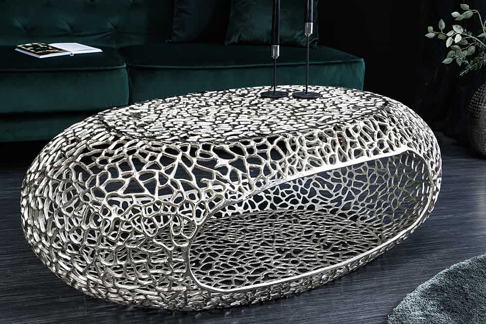 Design Couchtisch RIXOS silber 120cm Metall silber Handarbeit