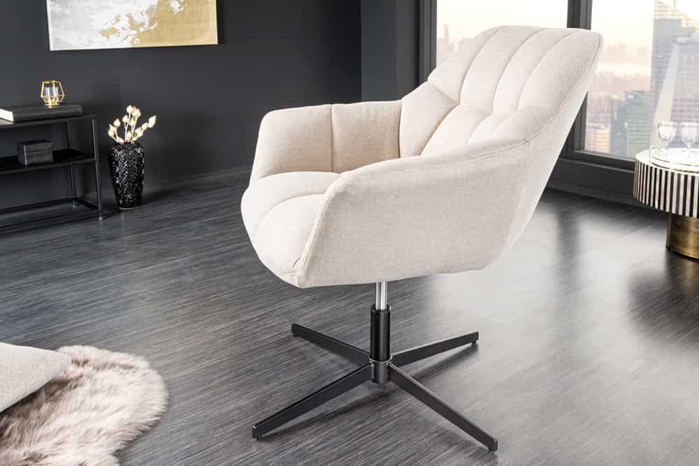 Höhenverstellbarer Drehsessel LYON beige drehbar Metallgestell