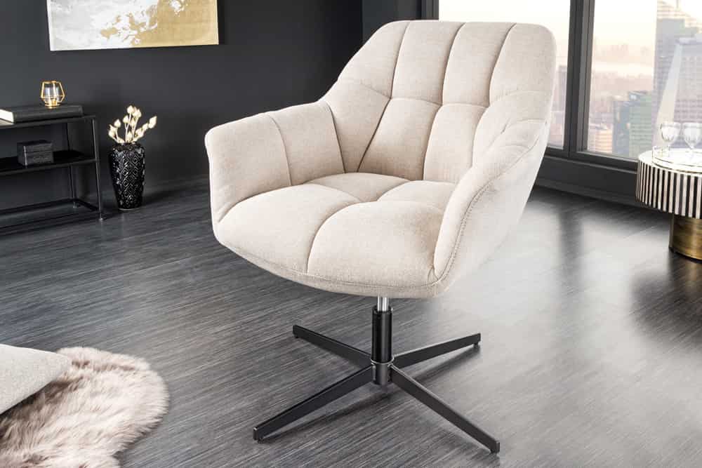 Höhenverstellbarer Drehsessel LYON beige drehbar Metallgestell