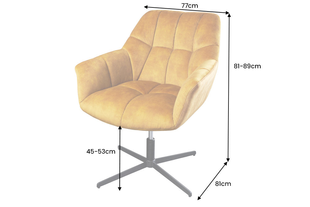 Höhenverstellbarer Drehsessel LYON senfgelb Samt Metallgestell