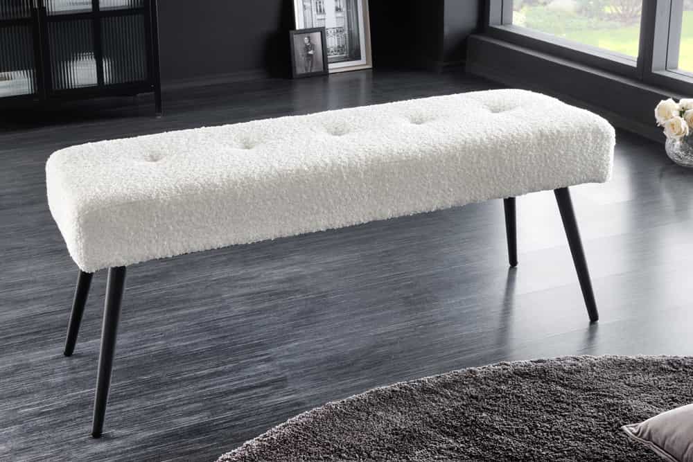 Moderne Sitzbank BELLE 100cm weiss Bouclé Interieur-Tipp