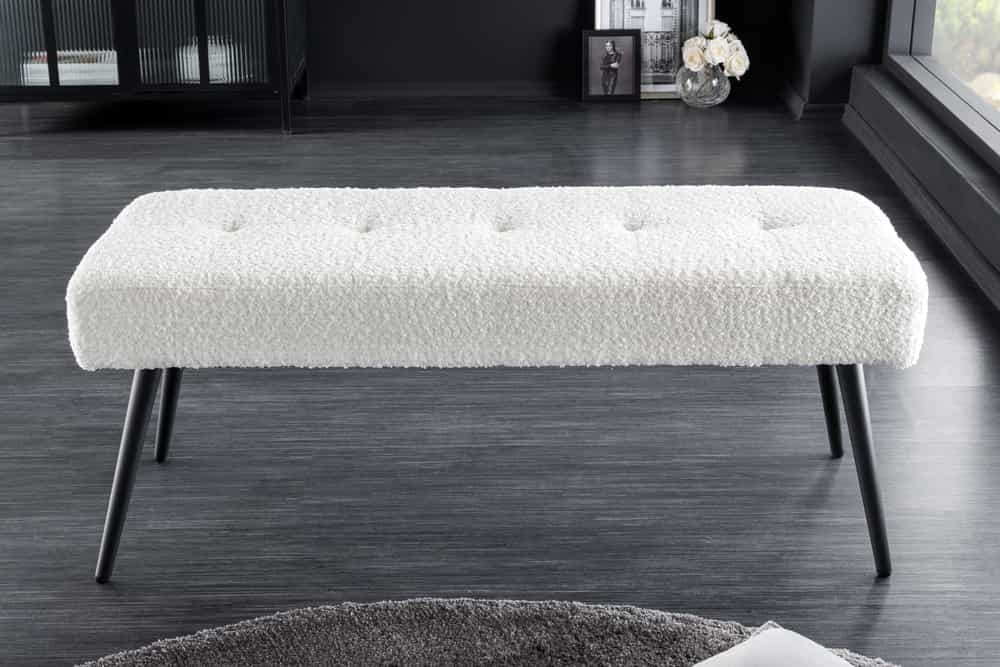 Moderne Sitzbank BELLE 100cm weiss Bouclé Interieur-Tipp
