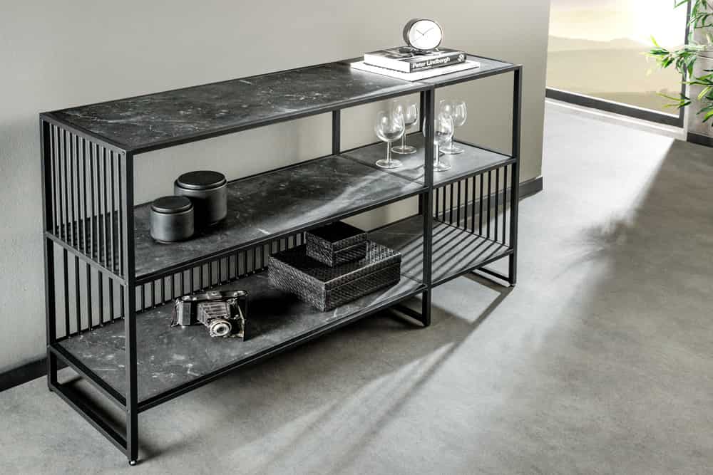 Modernes Regal STRIVE 120cm Marmor-Look Bücherregal Konsole Metall