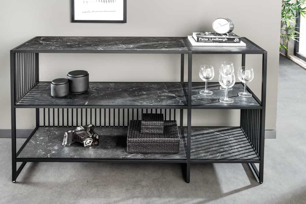 Modernes Regal STRIVE 120cm Marmor-Look Bücherregal Konsole Metall