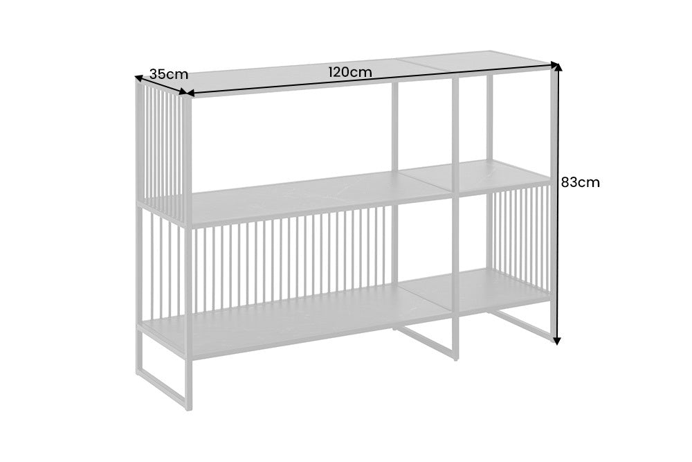Modernes Regal STRIVE 120cm Marmor-Look Bücherregal Konsole Metall
