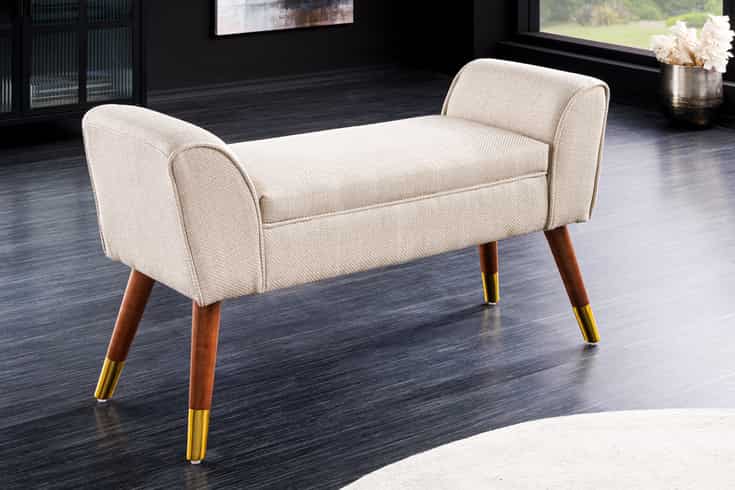 Elegante Sitzbank CAROLIN 90cm beige Strukturstoff Armlehnen