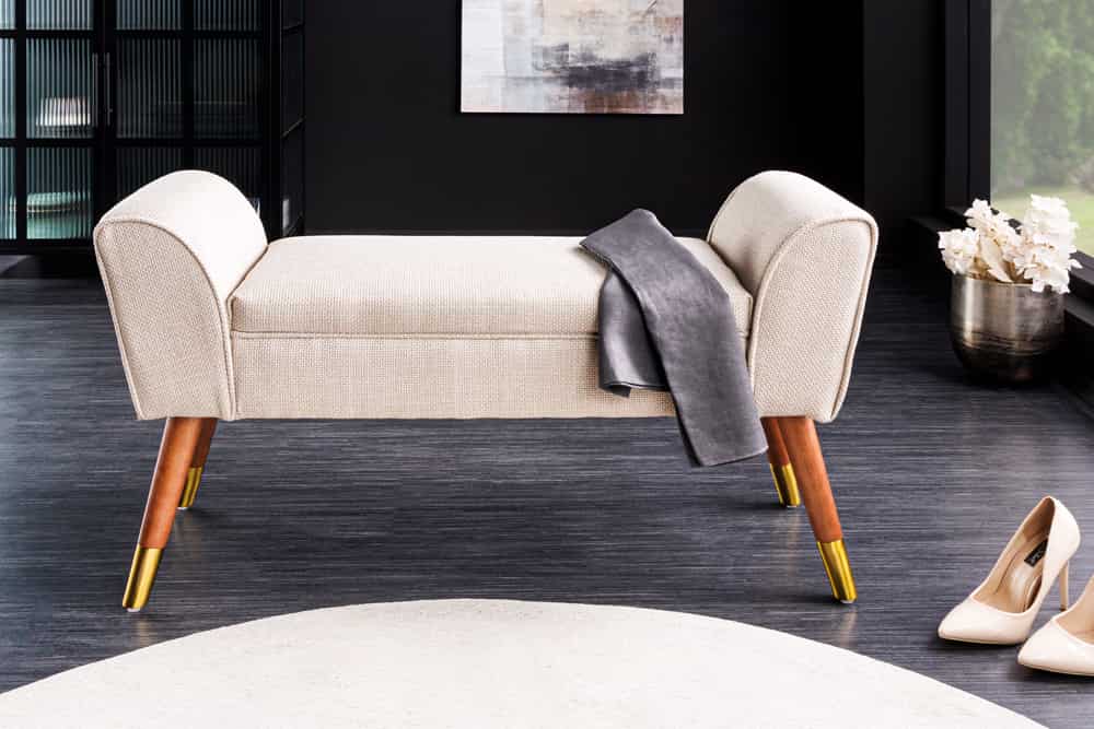 Elegante Sitzbank CAROLIN 90cm beige Strukturstoff Armlehnen