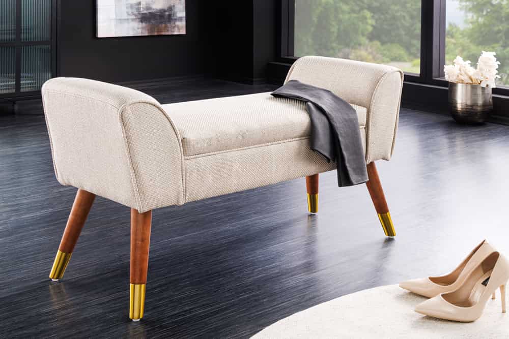 Elegante Sitzbank CAROLIN 90cm beige Strukturstoff Armlehnen