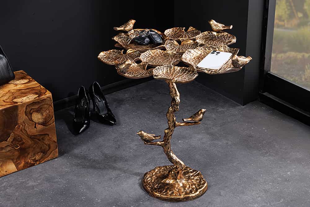 Wetterfester Beistelltisch Vogeltränke PAJORO 65cm antik-messing