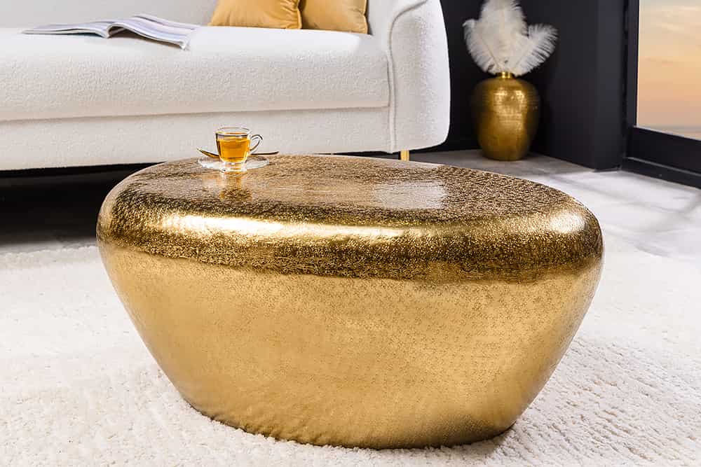 Design Couchtisch MARTELLO 75cm gold Metall Hammerschlag