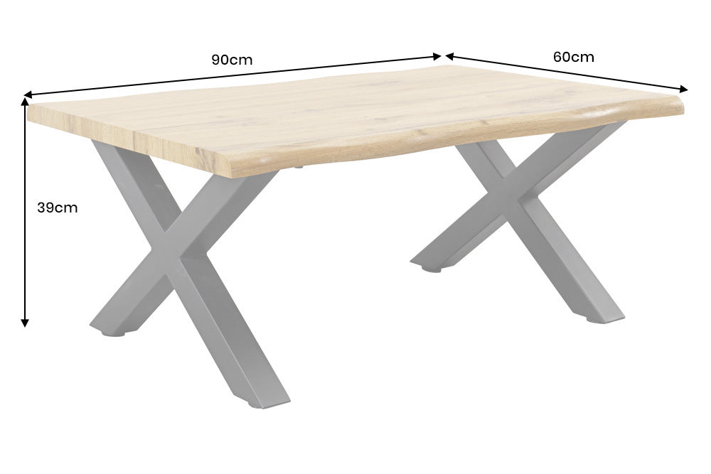 Wildeiche-Design Couchtisch OAKLAND 90cm Metallgestell Baumkante