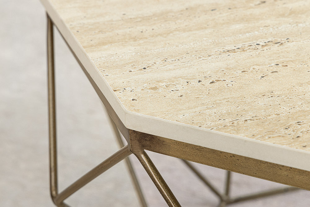 Exklusiver Couchtisch BIJOUX ca.70cm beige Travertin Handarbeit