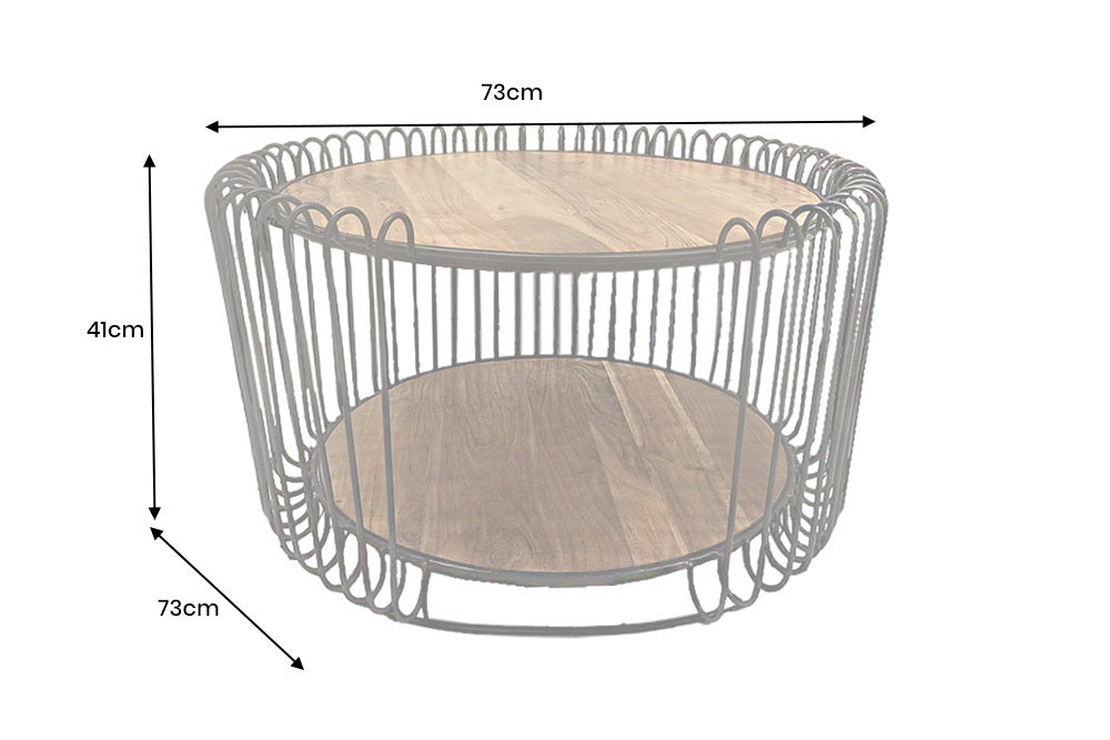 Moderner Massivholz Couchtisch PRAWDA 70cm Akazie natur Eisengestell