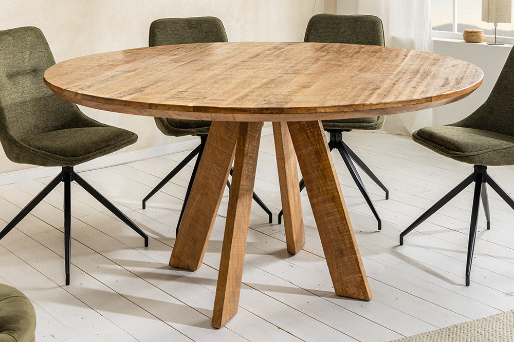 Runder Massivholz Esstisch GALAXY 140cm rund Mangoholz braun
