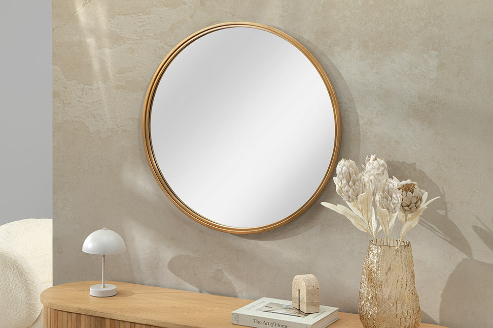 Runder Wandspiegel RETRATO 60cm gold Metallrahmen Frisierspiegel
