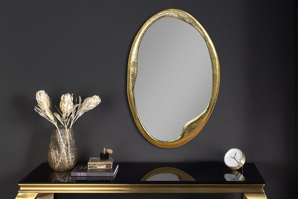 Abstrakter Design Wandspiegel BARATO 70cm gold Metall oval