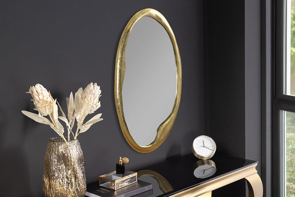 Abstrakter Design Wandspiegel BARATO 70cm gold Metall oval
