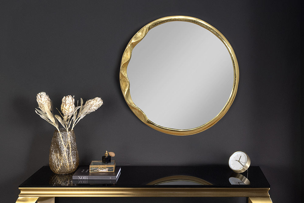 Design Wandspiegel BARATO 55cm rund gold Metall Handarbeit