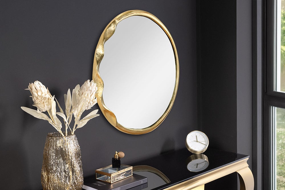 Design Wandspiegel BARATO 55cm rund gold Metall Handarbeit