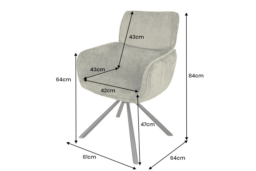 Retro Drehstuhl UNICO grün Chenille schwarzes Metallgestell Armlehne