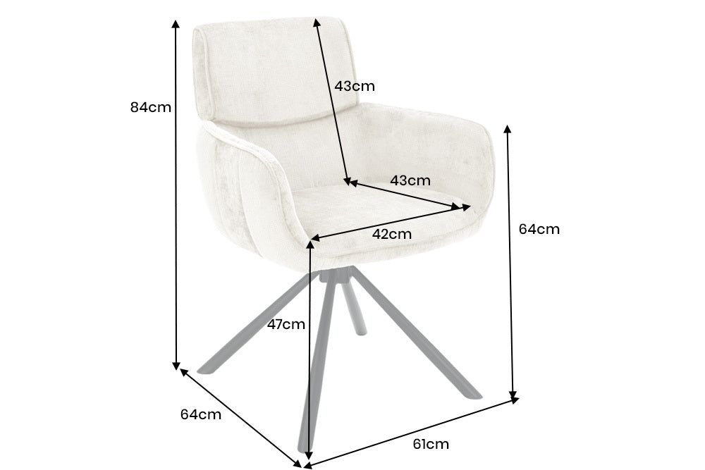 Retro Drehstuhl UNICO beige Chenille schwarzes Metallgestell Armlehne