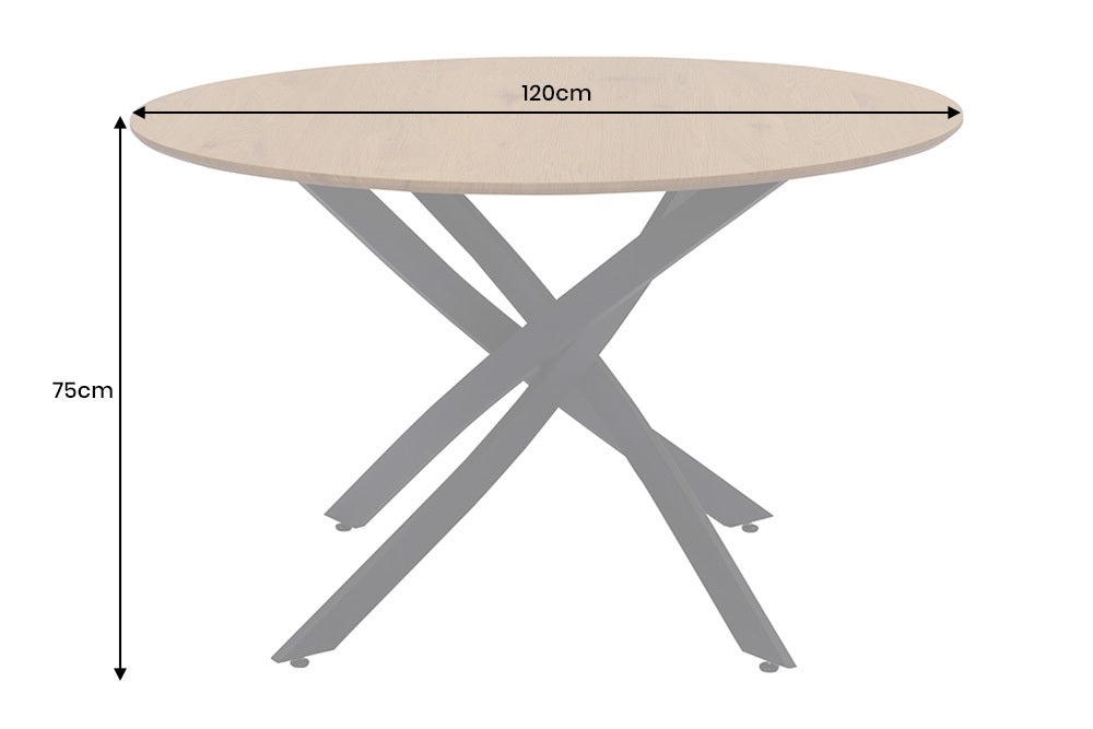 Design Esstisch TULUP rund 120cm natur Eiche-Optik Metallbeine