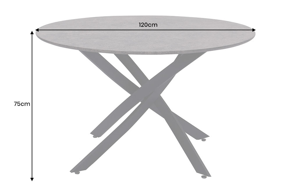 Design Esstisch TULUP rund 120cm grau Beton-Optik Metallbeine