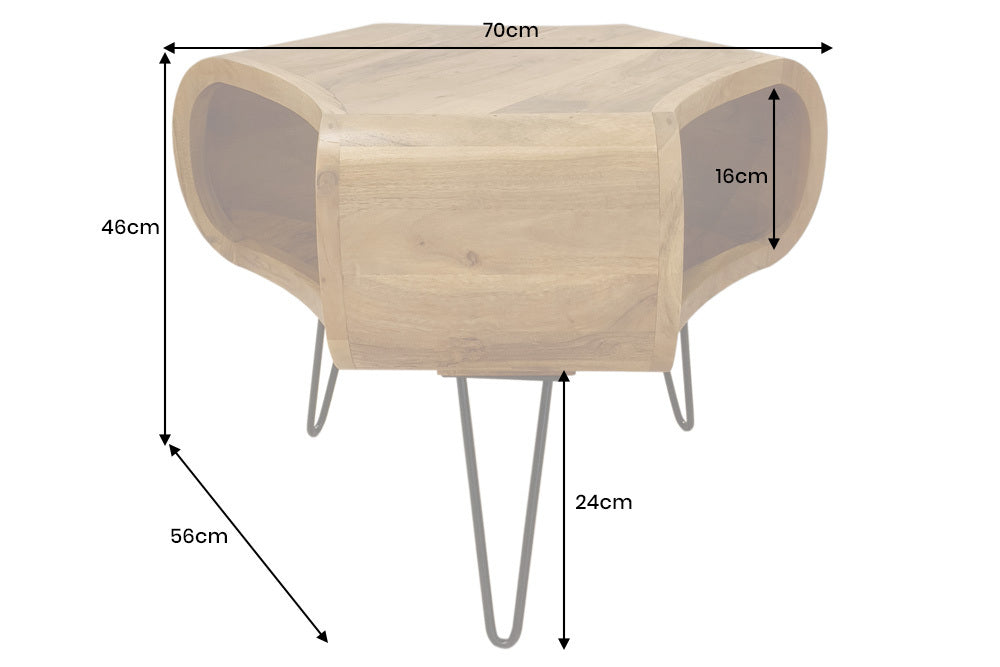 Design Couchtisch LIVE-RANIC 70cm braun Akazienholz mit Stauraum