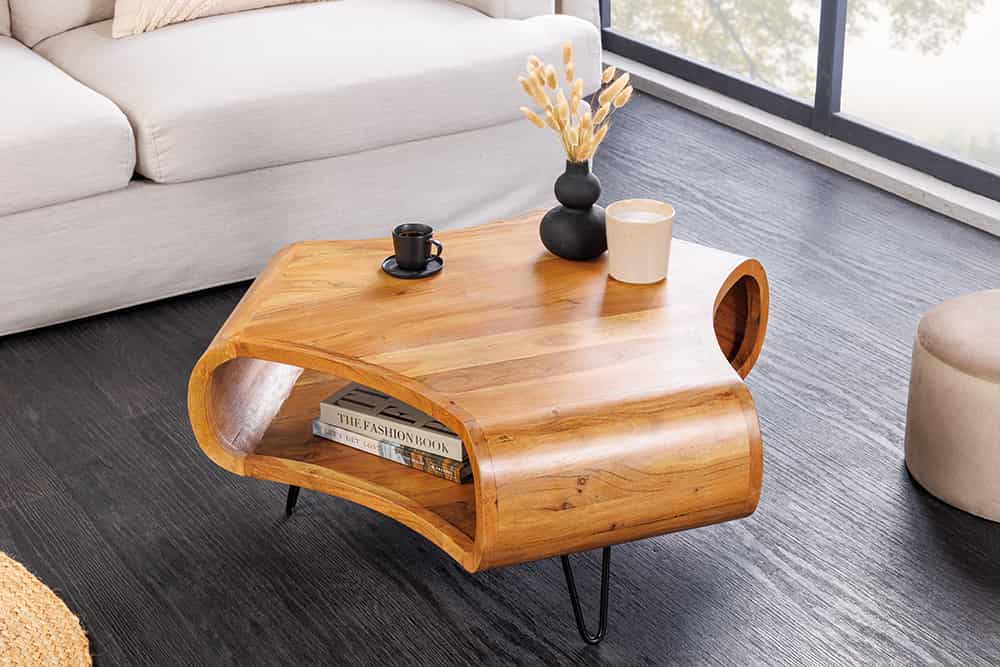 Design Couchtisch LIVE-RANIC 70cm braun Akazienholz mit Stauraum