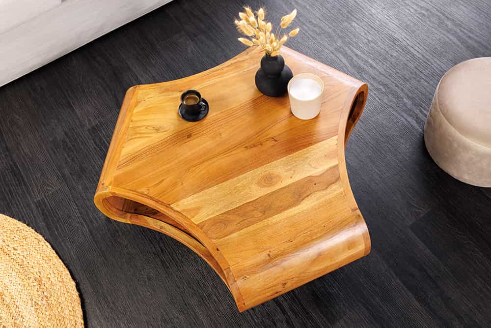 Design Couchtisch LIVE-RANIC 70cm braun Akazienholz mit Stauraum