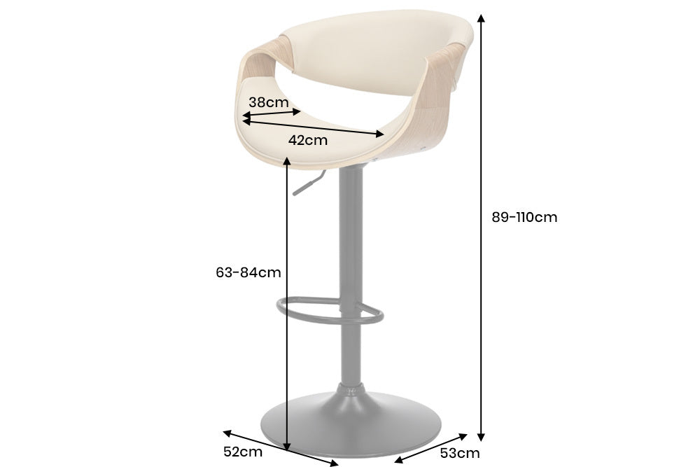 Design Barhocker FAMOUS natur höhenverstellbar Eiche creme Armlehne