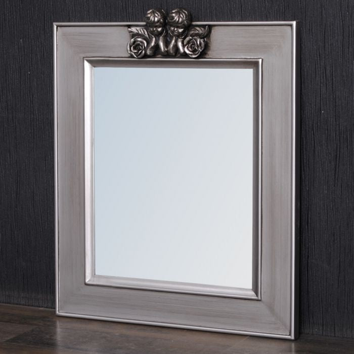 Spiegel ANGELO mit Engel-Ornament silber-antik 48x40cm