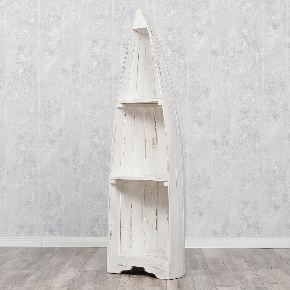 Massivholz Bootsregal / Bücherregal BALI ca.150cm Antique White