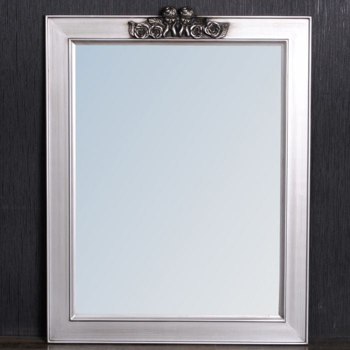 Spiegel ANGELO mit Engel-Ornament silber-antik 78x60cm