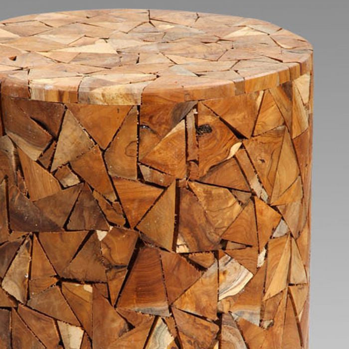 Holzhocker TEAK Holz Recycelt Rund