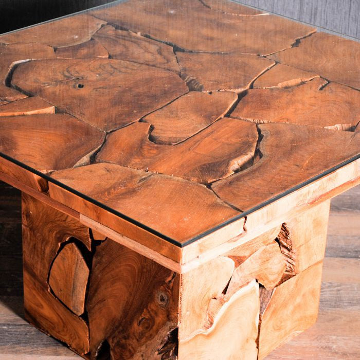 Teak Couchtisch SQUARE ca.80x80cm inkl. Glasplatte